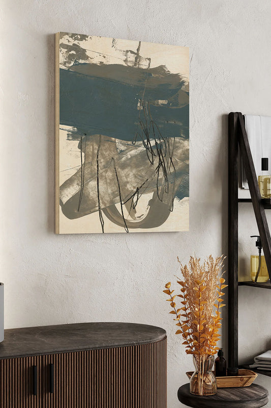 Blue & Grey Swipe I Wood Art Print - Oakavia