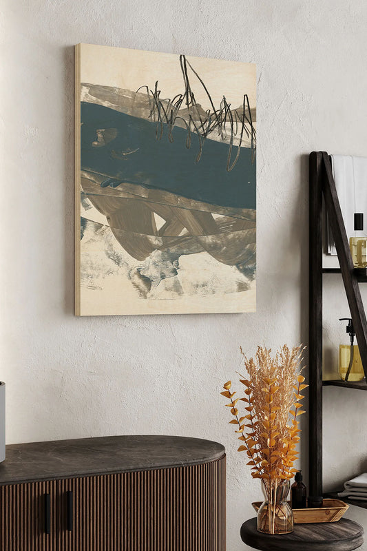 Blue & Grey Swipe II Wood Art Print - Oakavia