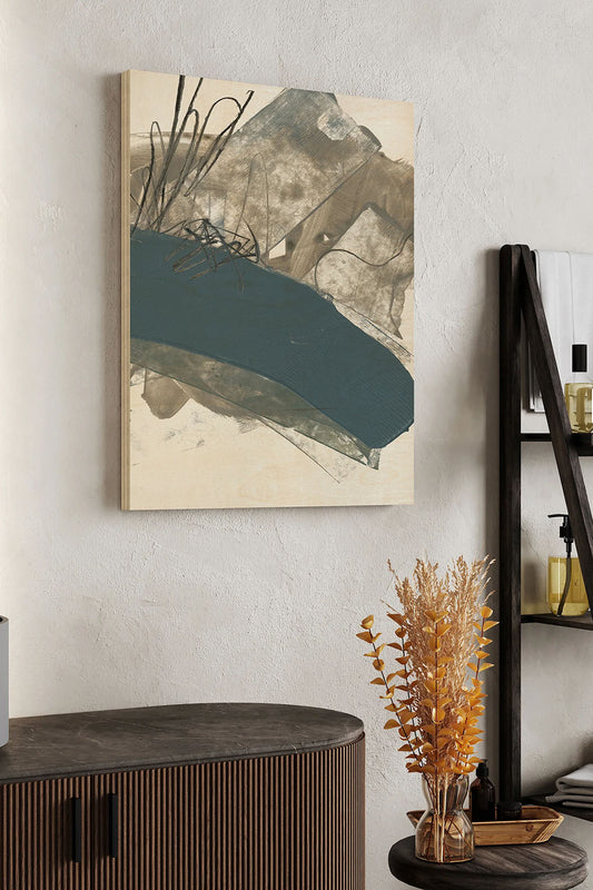 Blue & Grey Swipe III Wood Art Print - Oakavia