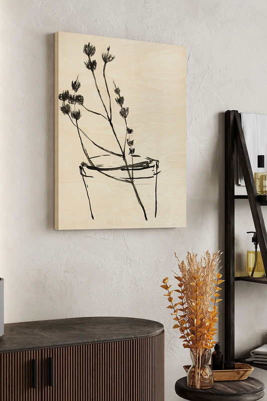 Naive Flower Sketch IV Wood Art Print - Oakavia