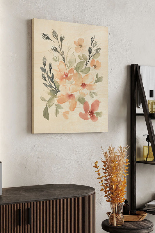 Peachy Pink Blooms I Wood Art Print - Oakavia
