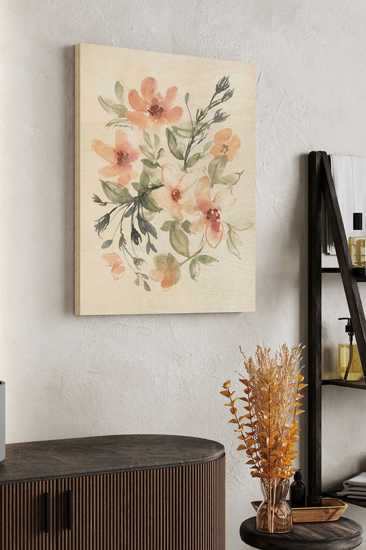 Peachy Pink Blooms II Wood Art Print - Oakavia