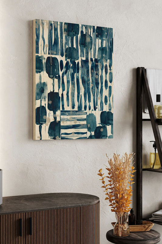 Indigo Patchwork I Wood Art Print - Oakavia