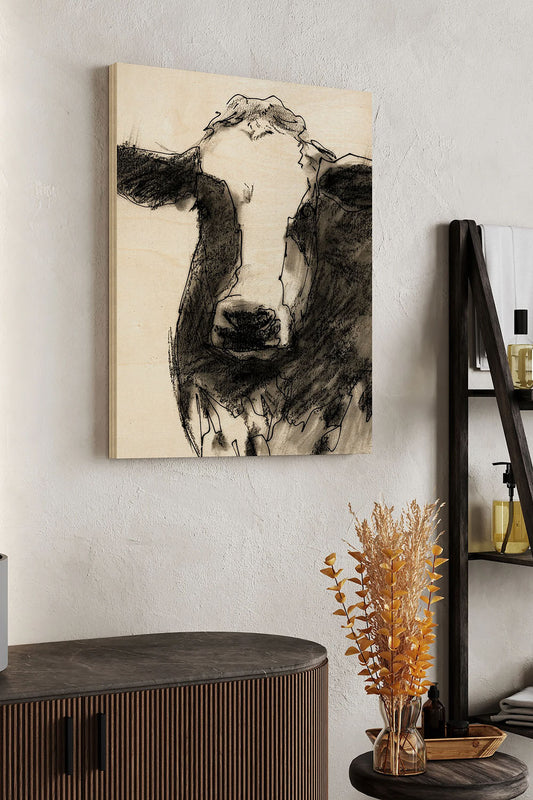 Cow Portrait Sketch II Wood Art Print - Oakavia