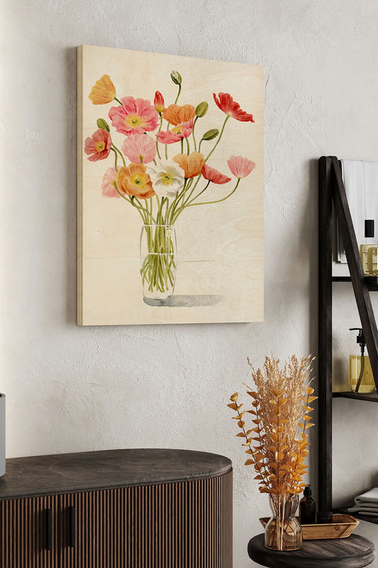 Wiry Poppies I Wood Art Print - Oakavia
