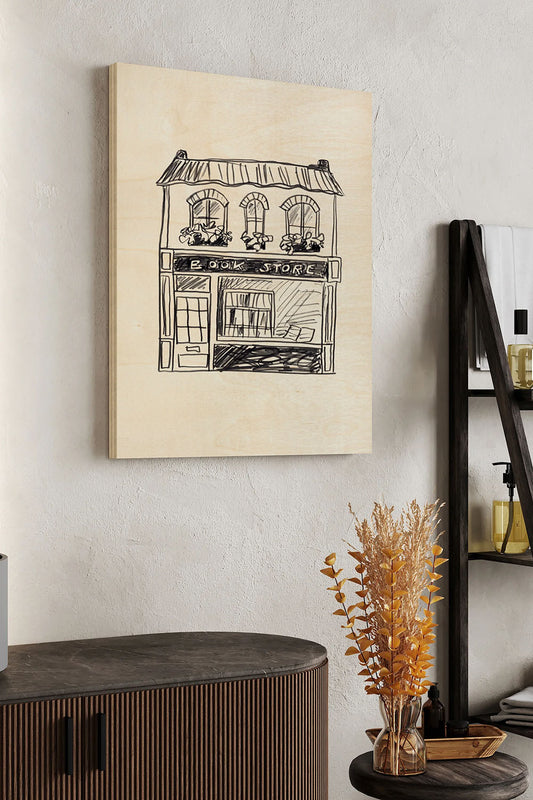 Shopfront Sketches I Wood Art Print - Oakavia
