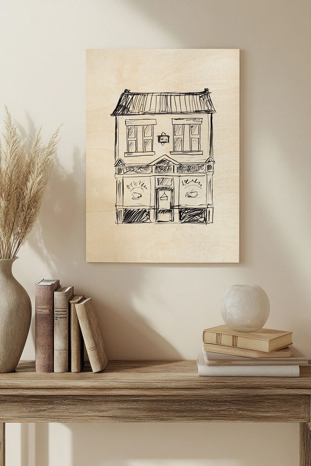 Shopfront Sketches II Wood Art Print - Oakavia