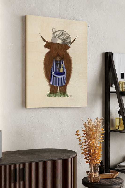 Highland Cow Chef Wood Art Print - Oakavia