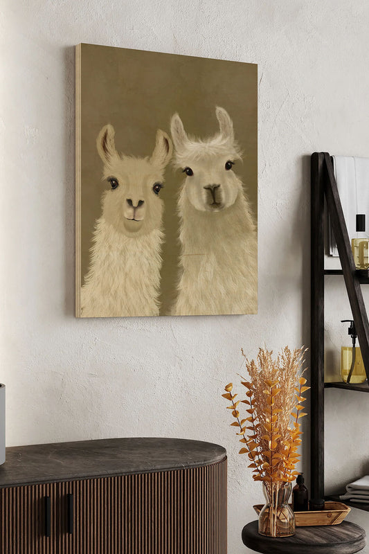 Llama Duo, Looking at You Wood Art Print - Oakavia