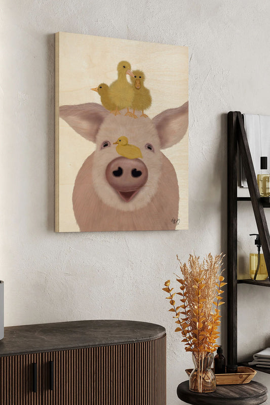 Pig and Ducklings Wood Art Print - Oakavia