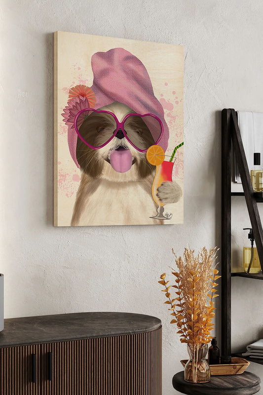 Shih Tzu with Cocktail Wood Art Print - Oakavia