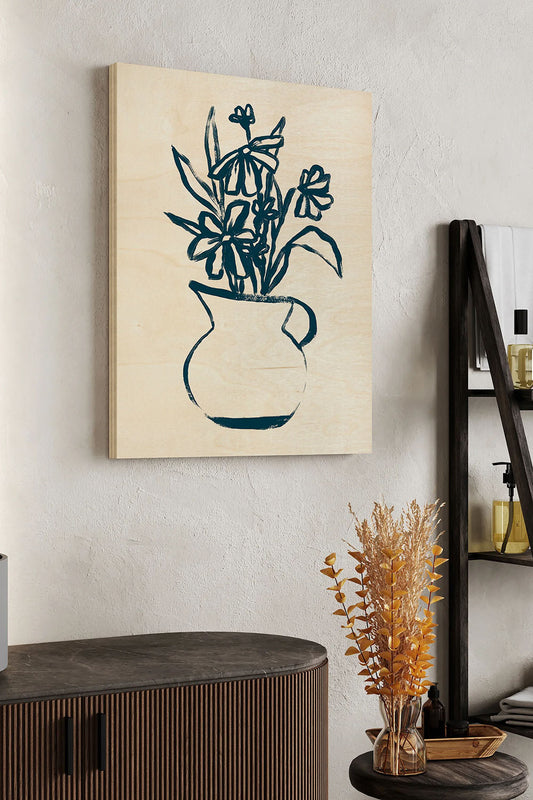 Navy Plant Sketches IV Wood Art Print - Oakavia