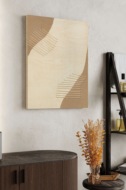 Neutral Stitches II Wood Art Print - Oakavia