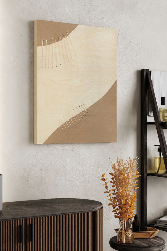 Neutral Stitches III Wood Art Print - Oakavia