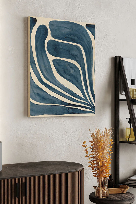 Blue Stylized Leaf I Wood Art Print - Oakavia
