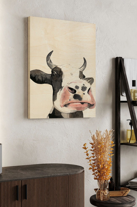 Watercolor Cow Portrait I Wood Art Print - Oakavia