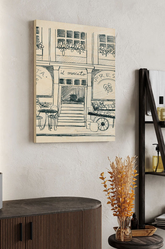 Italian Street Sketch IV Wood Art Print - Oakavia