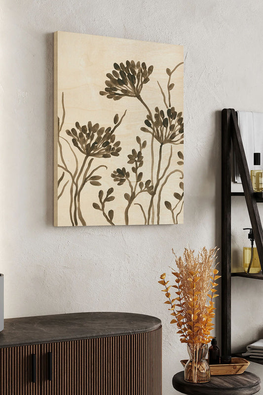 Sepia Petal Silhouettes II Wood Art Print - Oakavia