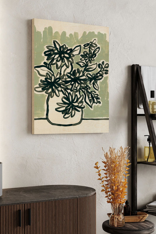Windowsill Blossoms II Wood Art Print - Oakavia