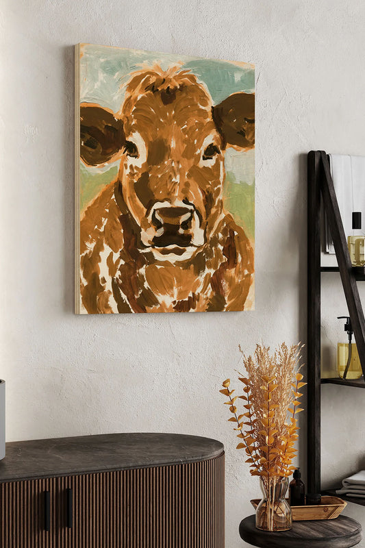 Brown Cow Portrait II Wood Art Print - Oakavia