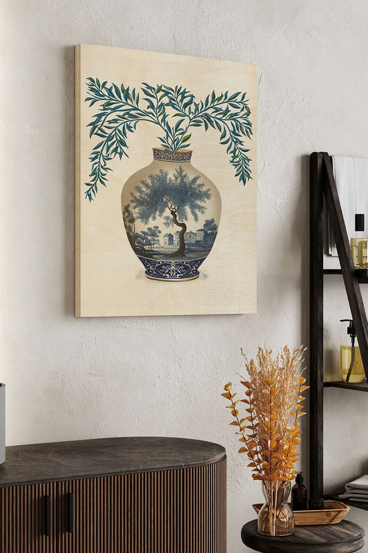 Country House Vase And Vine Wood Art Print - Oakavia