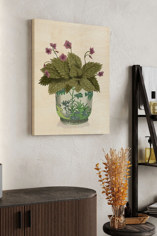 Planter with Pink Flower Plant Wood Art Print - Oakavia