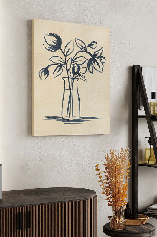 Indigo Bud Vase I Wood Art Print - Oakavia