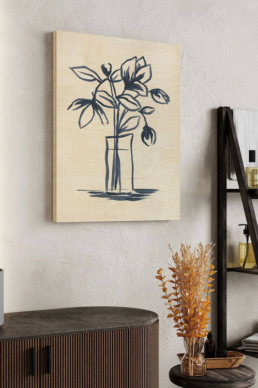 Indigo Bud Vase II Wood Art Print - Oakavia