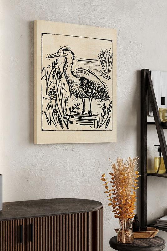 Linocut Style Seabird I Wood Art Print - Oakavia