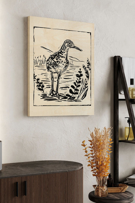 Linocut Style Seabird II Wood Art Print - Oakavia