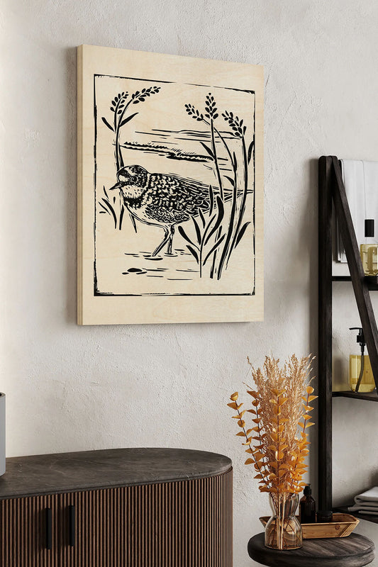 Linocut Style Seabird IV Wood Art Print - Oakavia