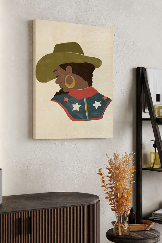 Paper Cowgirl III Wood Art Print - Oakavia