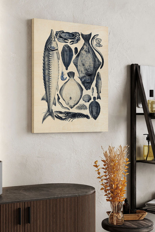 Blue Fish Chart II Wood Art Print - Oakavia