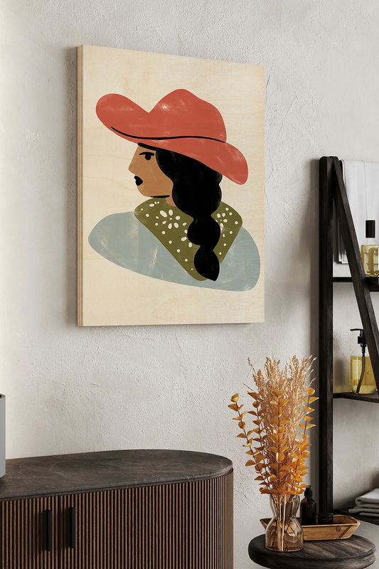 Simple Cowgirl Portrait I Wood Art Print - Oakavia