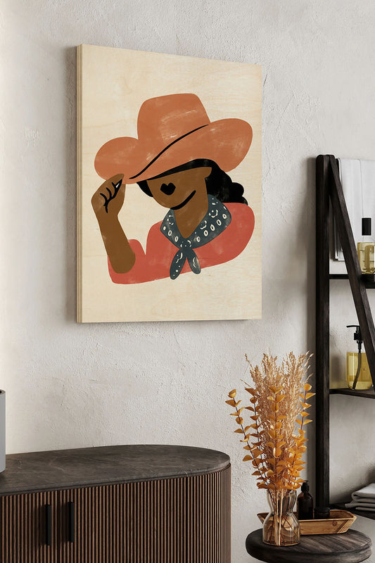 Simple Cowgirl Portrait II Wood Art Print - Oakavia