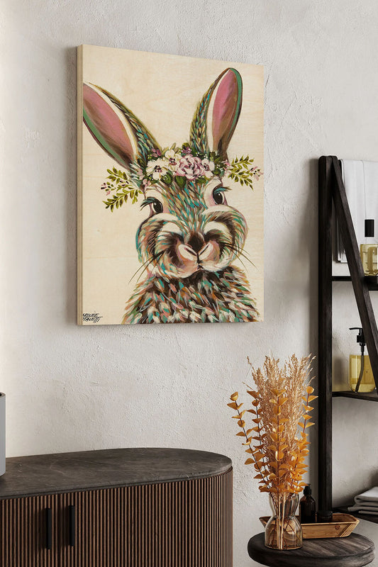 Bunny with Flowers I Wood Art Print - Oakavia