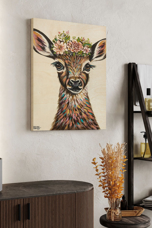 Deer with Flowers II Wood Art Print - Oakavia