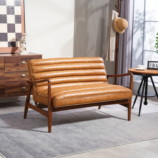 Club Leather Effect Tan Bench