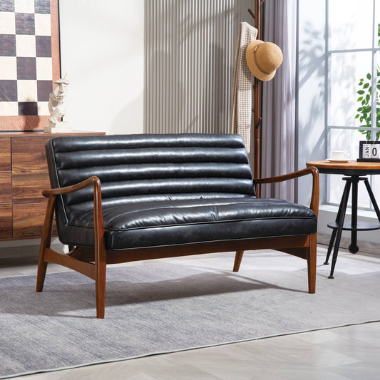 Club Leather Effect Black Bench