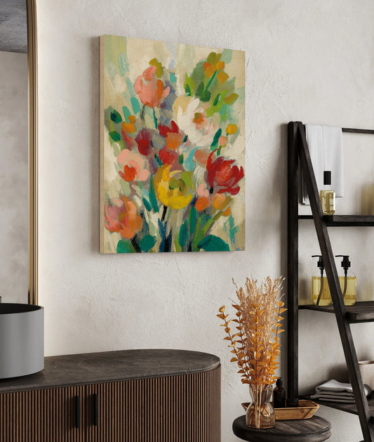 Tall Bright Flowers Cream I Print - Oakavia