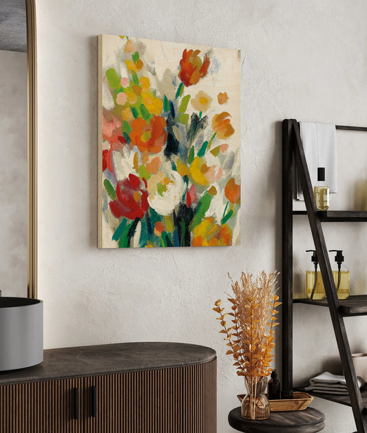 Tall Bright Flowers Cream II Print - Oakavia