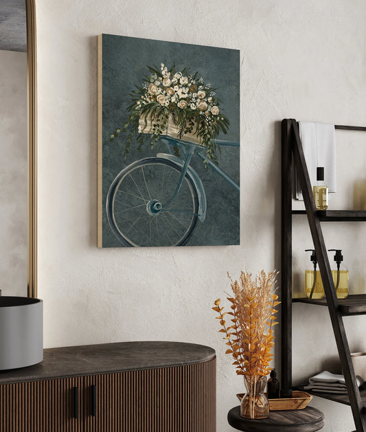 Vintage Bicycle with Florals Denim Print - Oakavia