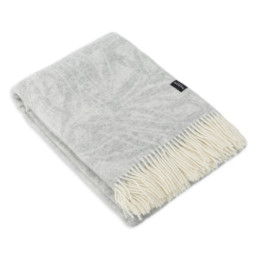 Leafy Light Grey Wool Blanket