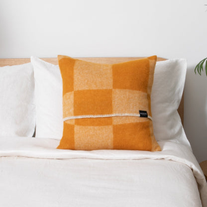 Checkerboard Orange Wool Cushion 45x45cm