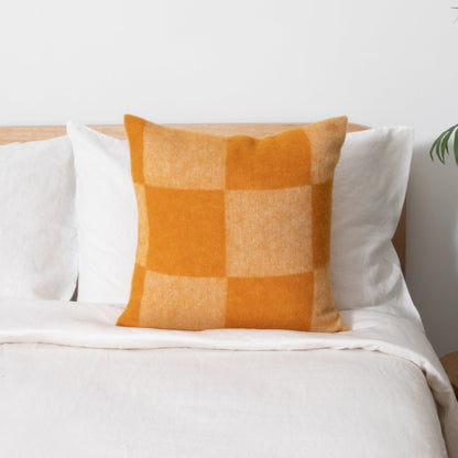 Checkerboard Orange Wool Cushion 45x45cm
