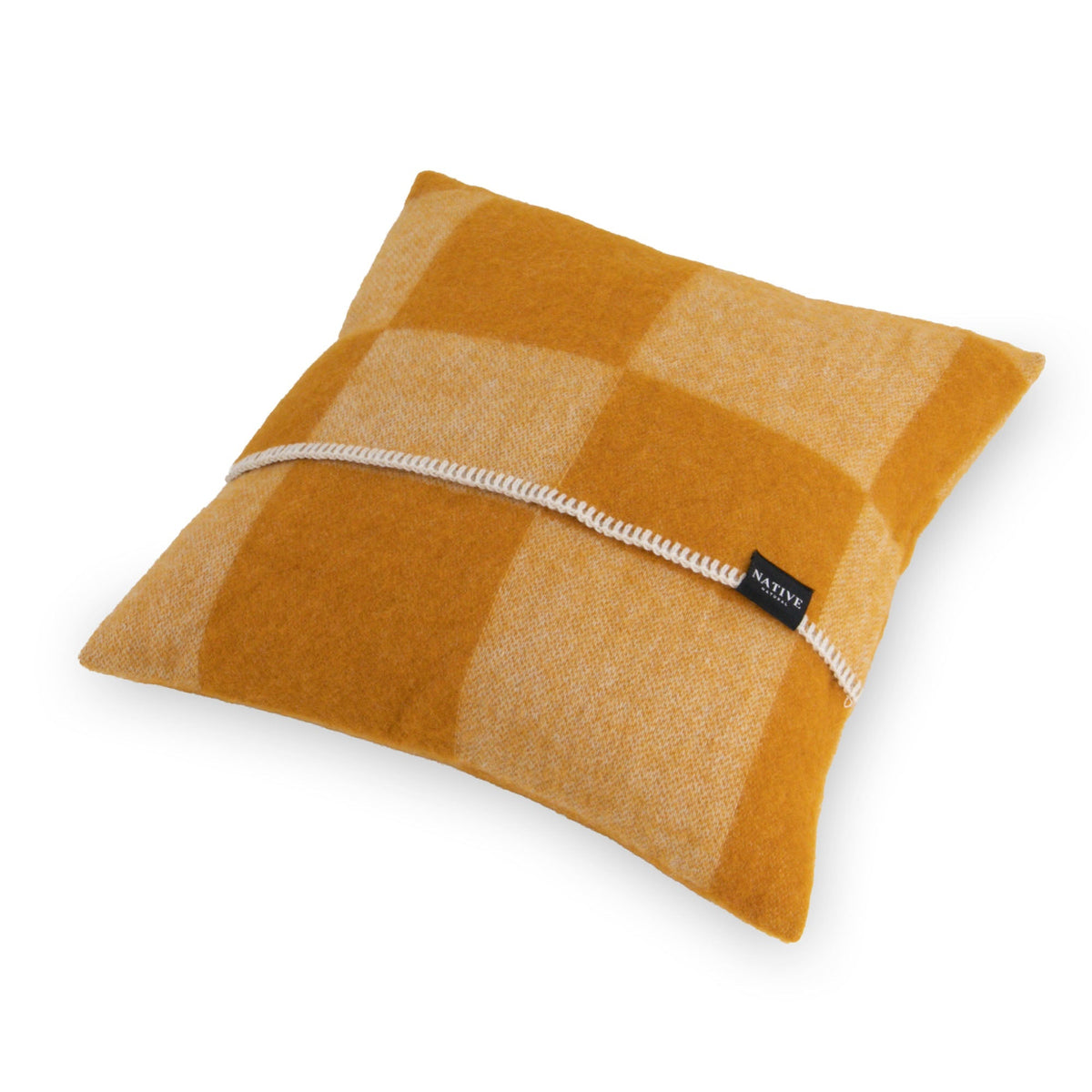 Checkerboard Orange Wool Cushion 45x45cm