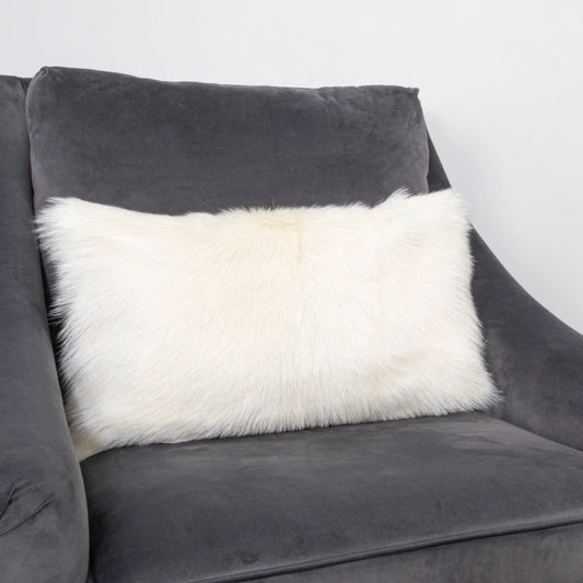 Ivory Goatskin Cushion 30 x 50cm - Oakavia