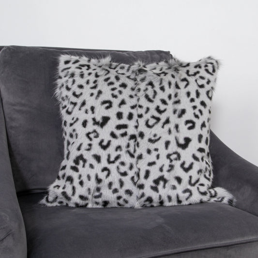 Grey Leopard Goatskin Print Cushion 45 x 45cm - Oakavia
