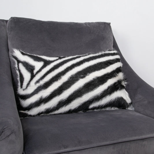Zebra Goatskin Print Cushion 30 x 50cm - Oakavia