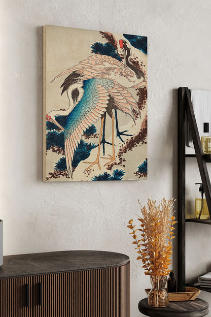 Cranes on snow-covered pine Print - Oakavia